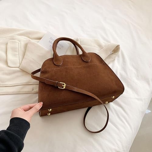 Covelin Women's Retro Suede Tote Bag Ladies' Fashion Shoulder Handbag Top Handle Purse Small Brown - Image 3