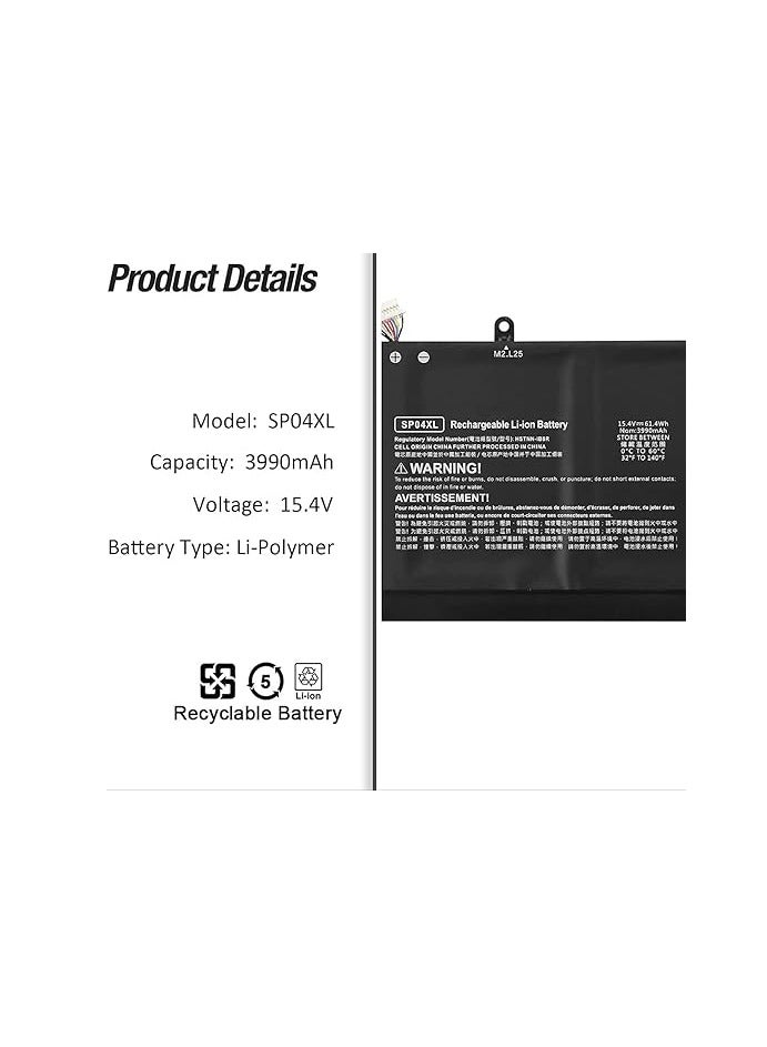 Terabyte بطارية SP04XL SP04061XL متوافقة مع HP Spectre X360 13-ap000 13-ap0xxx 13t-ap000 13-ap0016ng 13-ap0017ng بسعة 15.4V 61.4Wh/3990mAh/4-cell - Image 2