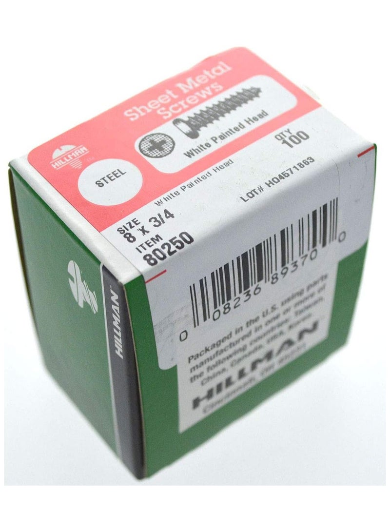 Hillman 80250 8 x 3/4 -Inch Pan Head Phillips Sheet Metal Screw, 100-Pack,White - Image 2