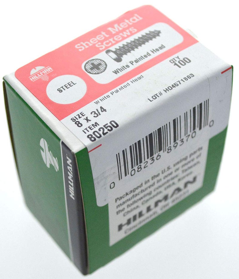 Hillman 80250 8 x 3/4 -Inch Pan Head Phillips Sheet Metal Screw, 100-Pack,White - Image 2