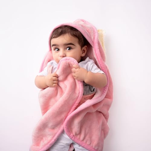 haus & kinder Baby Blanket – Super Soft 450 GSM Hooded Blanket for Newborns (0–6 Months), 75x75 cm, Baby Pink 1 Piece - Image 1