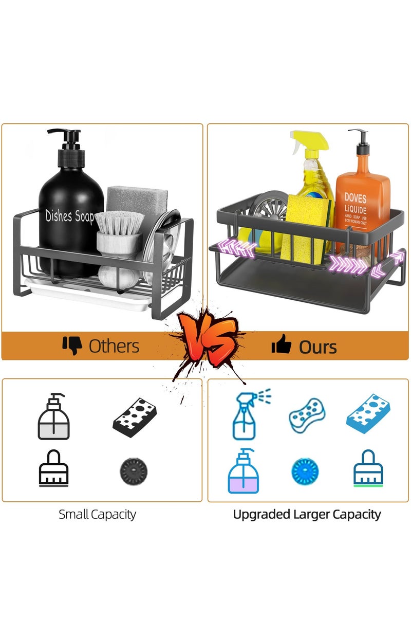 Chielor Kitchen Sink Caddy Organizer, Sponge Holder for Kitchen Sink Organizer, Rustproof 304 Stainless Steel Sponge Organizer with Auto Drain Tray, Dish Sponger Holder for Bathroom and Kitchen Supplies - Image 3