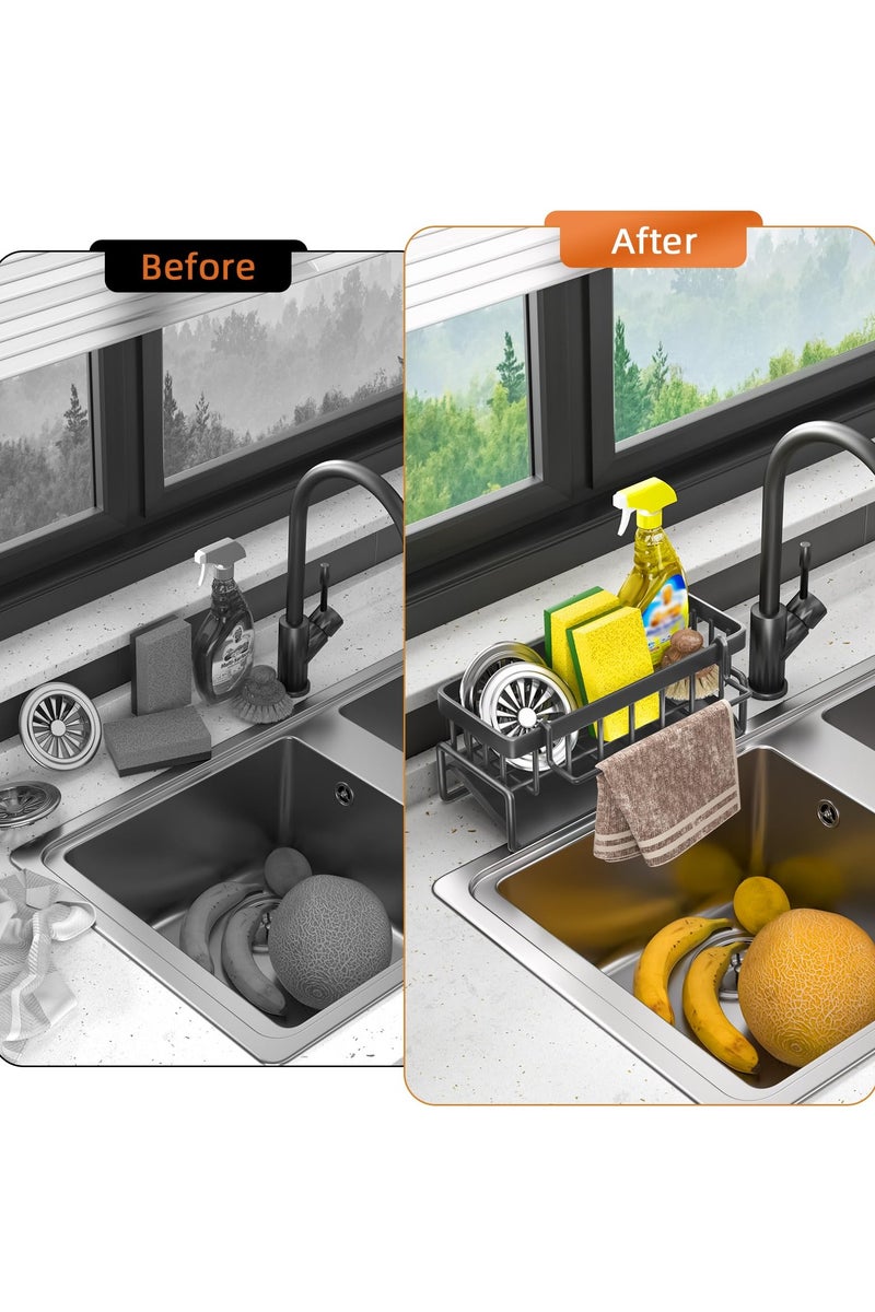 Chielor Kitchen Sink Caddy Organizer, Sponge Holder for Kitchen Sink Organizer, Rustproof 304 Stainless Steel Sponge Organizer with Auto Drain Tray, Dish Sponger Holder for Bathroom and Kitchen Supplies - Image 4