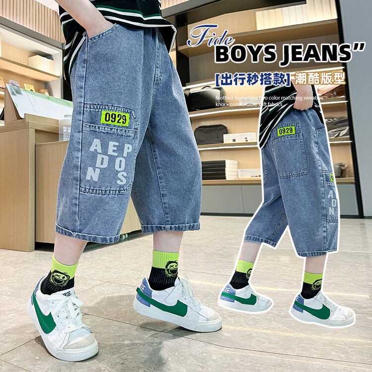 Boys Summer Denim Shorts Thin Section Kidsren'S Clothing Boys Big Kidsren Three-Quarter Pants Outer Wear Handsome And Trendy - Image 3