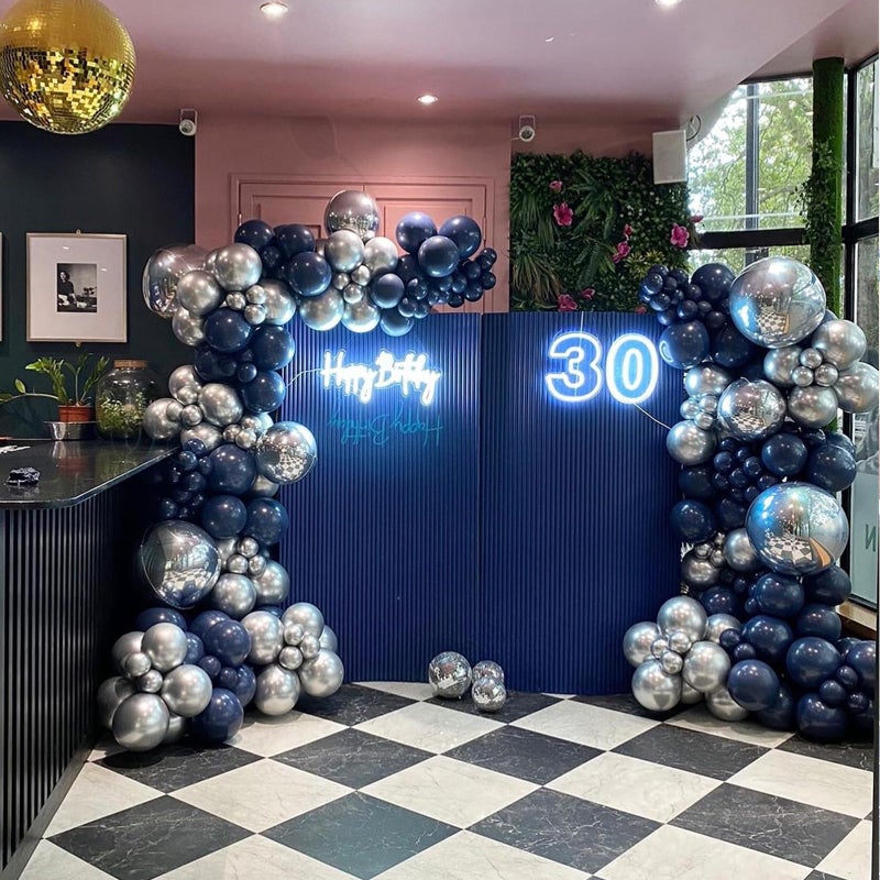 YMSZ Blue and Silver Balloons Arch Garland Kit, 134pcs Navy Blue and Silver Balloons with Different Size for Birthday Party Baby Shower Graduation Class of 2025 Prom Decorations - Image 5