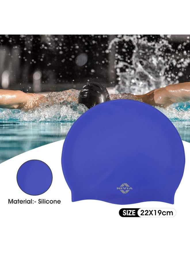 Nivia Classic Silicone Swimming Cap For Adults, Swimming Pool Cap, Swimming Cap For Men & Women, For Swim, Swimming Headwear For Long Hair, Training Cap For Adults, Easy Fit (Royal Blue) - Image 2