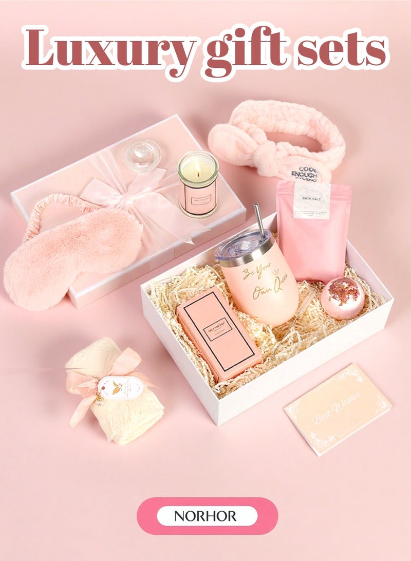 XiuWoo Luxury Ramadan & Eid Gift Basket for Women – Spa Gift Set with Rose Bath Bombs, Silk Scarf & Scented Candle – Perfect Relaxation Gift for Mom, Sister, Friend or Wife (Wedding, Birthday, Special Occasion) - Image 1