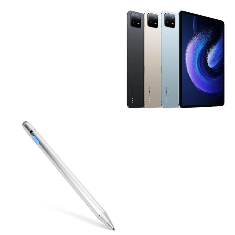 BoxWave Stylus Pen Compatible with Xiaomi Pad 6 AccuPoint Active Stylus Electronic Stylus with Ultra Fine Tip Metallic Silver - Image 2