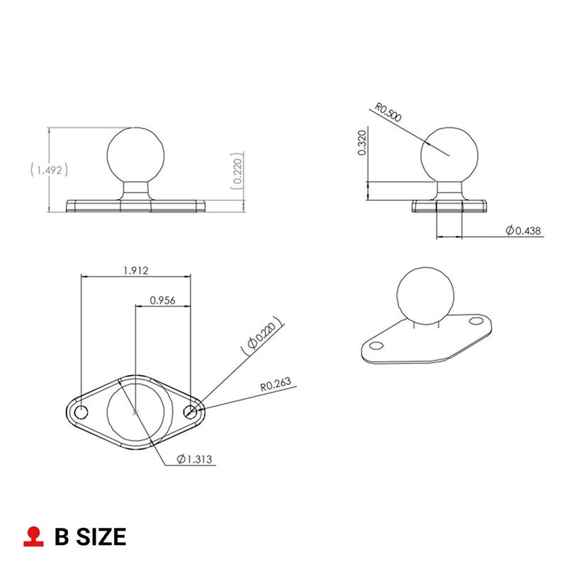 RAM Mounts GPS RAM-B-238U Diamond Ball Base with B Size 1" Ball - Image 4