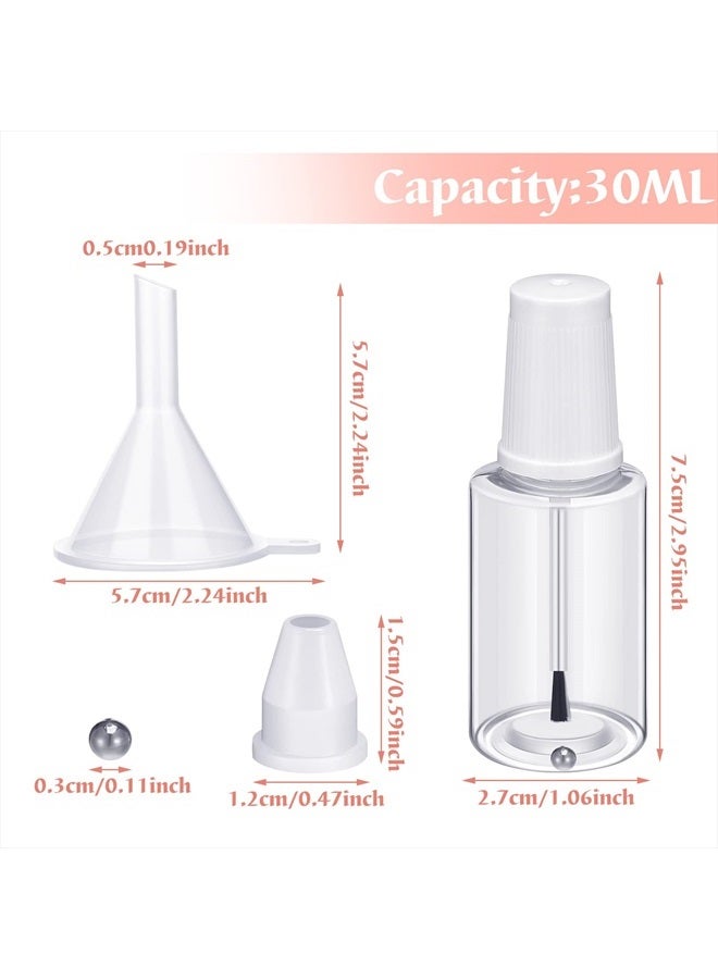 Irenare 10 قطع زجاجات طلاء أظافر فارغة قابلة لإعادة التعبئة مع فرشاة وادخال للحفاظ على الماربل وقمة فرشاة بلاستيكية، شفافة (30 مل) - Image 3