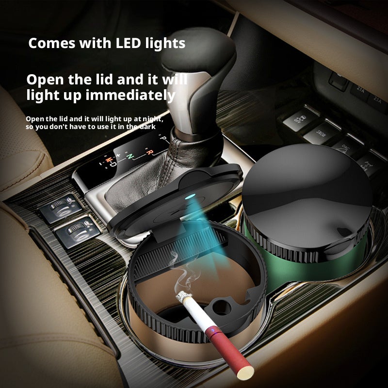 Creative Car Ashtray with Aluminum Alloy Inner Liner, Covered Lid and LED Light - Image 4