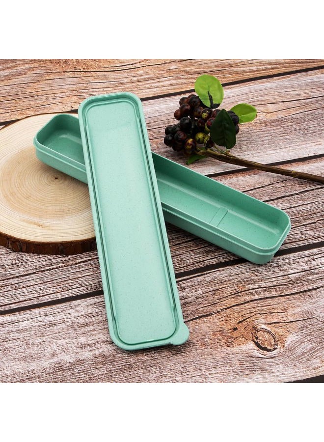 OriGlam 1pcs Reusable Utensils Wheat Straw Travel Cutlery Box, Portable Tableware Flatware Box for Picnic Camping (Green) - Image 1
