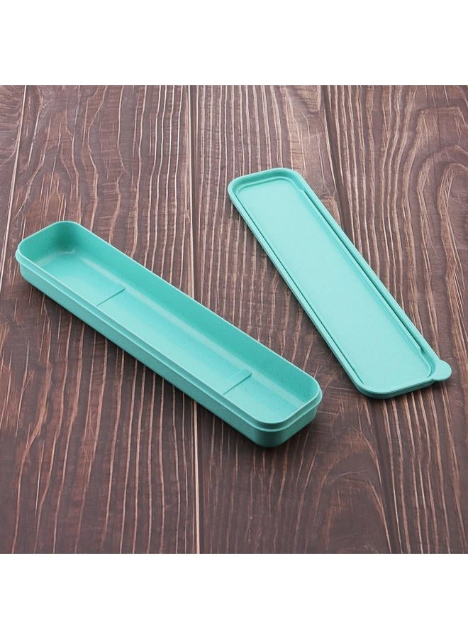 OriGlam 1pcs Reusable Utensils Wheat Straw Travel Cutlery Box, Portable Tableware Flatware Box for Picnic Camping (Green) - Image 2