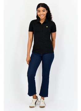 Lyle & Scott Women Regular Fit Brand Logo Short Sleeve Polo Shirt, Black  - Image 4