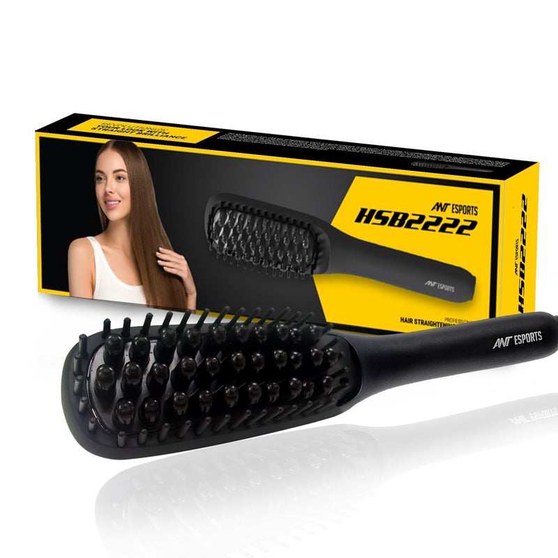 Ant Esports HSB2222 Hair Straightener Brush, Fast Heating Straightening Comb with Anti Scald & On-Off Safe, Portable Travel Flat Iron Brush, Frizz-Free Hair Care Silky Straight Heated - Black - Image 5