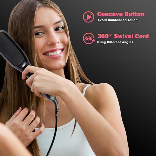 Ant Esports HSB2222 Hair Straightener Brush, Fast Heating Straightening Comb with Anti Scald & On-Off Safe, Portable Travel Flat Iron Brush, Frizz-Free Hair Care Silky Straight Heated - Black - Image 3