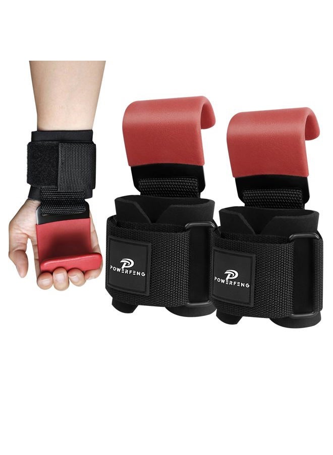 powerfeng Lifting Hooks for Weight Lifting: Weightlifting Hooks Wrist Straps Hand Grip Support for Deadlift Weightlifting Gym Gloves for Men & Women (Red) - Image 1