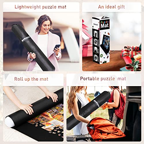 Becko US 2000 Piece Jigsaw Puzzle Mat Roll Up with Black Pump & Drawstring Storage Bag, Black Felt Mat for Easy Transport & Storage, Portable Puzzle Saver for 2000 1500 1000 Pieces Jigsaw Puzzles - Image 3