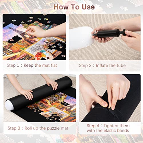 Becko US 2000 Piece Jigsaw Puzzle Mat Roll Up with Black Pump & Drawstring Storage Bag, Black Felt Mat for Easy Transport & Storage, Portable Puzzle Saver for 2000 1500 1000 Pieces Jigsaw Puzzles - Image 4