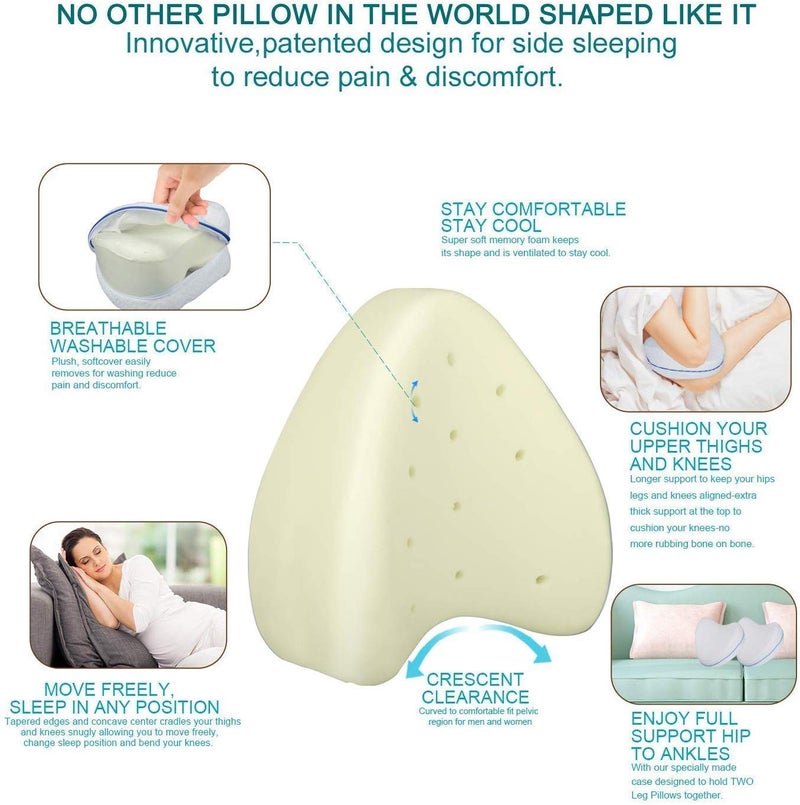 Credly Memory Foam Leg and Knee Pillow Side Sleeper, Sciatic Nerve Pain Relief Leg Pillow for Leg Pain | Back Pain | Hip | Knee Support | with Washable Cover - Image 2