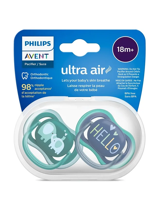 PHILIPS AVENT Pack Of 2 Ultra Air Free Soother 18 Month, Blue
