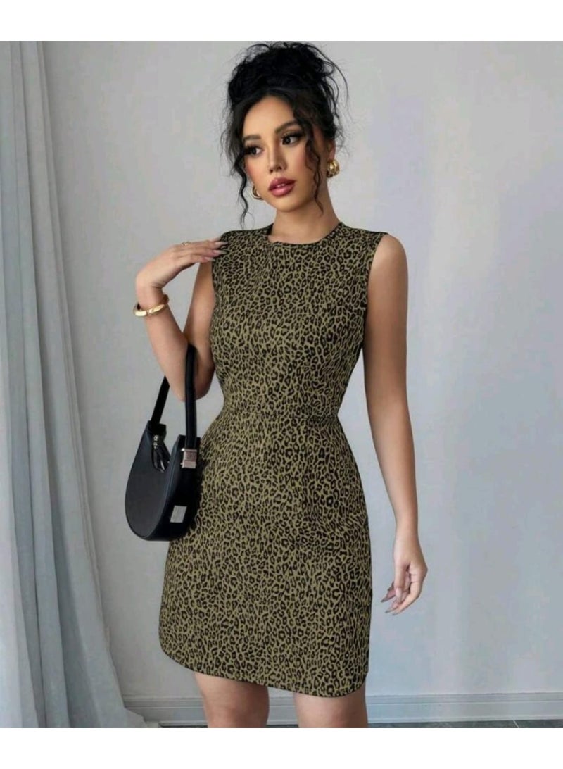 شي إن فستان إلينزجا الصيفي الكاجوال بدون أكمام بطبعة جلد النمر  - Image 3