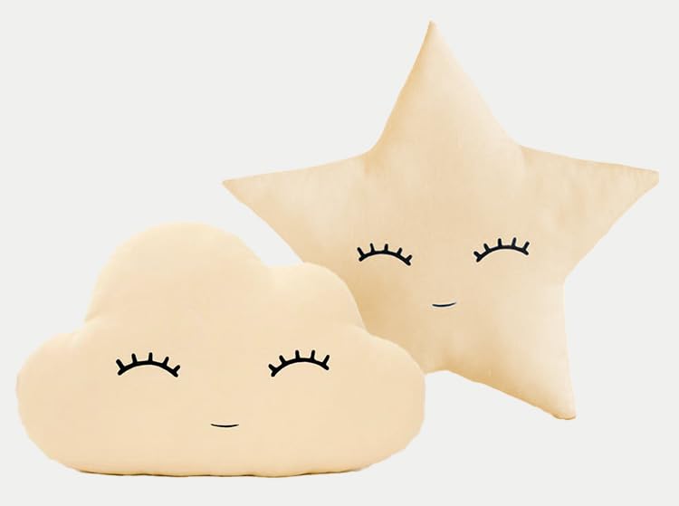 the purple tree Cute Moon Star Cot Cushion (Pack of 2, 16x16 inch, Peach) Kids Cushion, Soft Toy, Soft Plush Pillow, cot Cushion, Nursery décor, Baby Cushion - Image 1