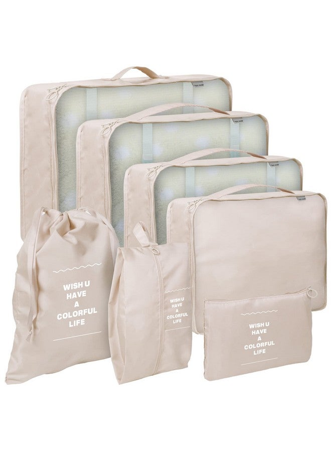 Arrozon 7 Set Packing Cubes for Suitcases,Packing Cubes for Travel Foldable Laundry Bag and Shoe Bag Lightweight Luggage for Women Man (Beige) - Image 1