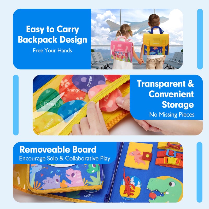 hahaland Toddler Toys Busy Board, Montessori Toys for Baby Boys, Boy Birthday Gift 18 in 1 Preschool Learning Activities with 12 Life Skills-Numbers,String Beads,Shapes,Colors,Puzzles,Alphabet - Image 5