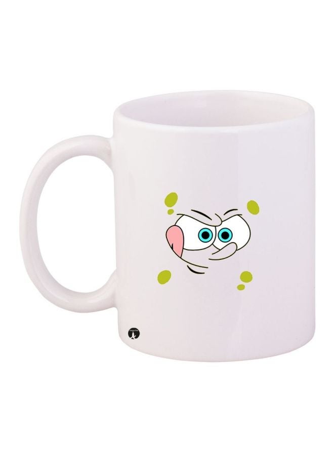 Cartoon Printed Coffee Mug White/Green/Pink 11ounce