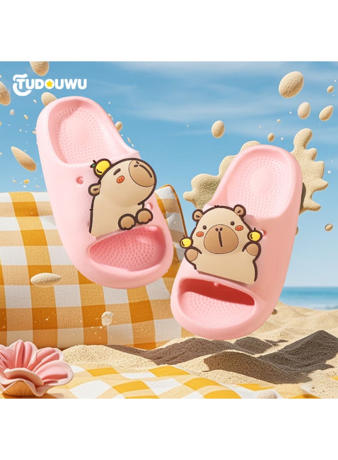 Tudouwu Children's Slippers For Older Kids, Indoor And Outdoor Non-slip Soft-soled Parent-child Capybara Sandals, Pink Size 38