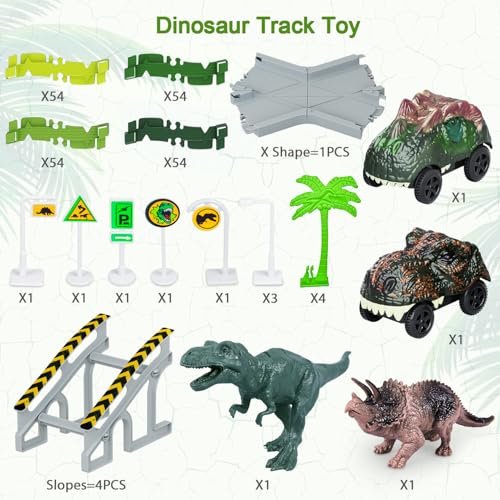 Toyk Dinosaur Toys,Create A Dinosaur World Road Race,Flexible Track Playset and 2 pcs Cool Dinosaur car for 3 4 5 6 Year & Up Old boy Girls Best Gift - Image 2