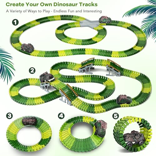 Toyk Dinosaur Toys,Create A Dinosaur World Road Race,Flexible Track Playset and 2 pcs Cool Dinosaur car for 3 4 5 6 Year & Up Old boy Girls Best Gift - Image 3