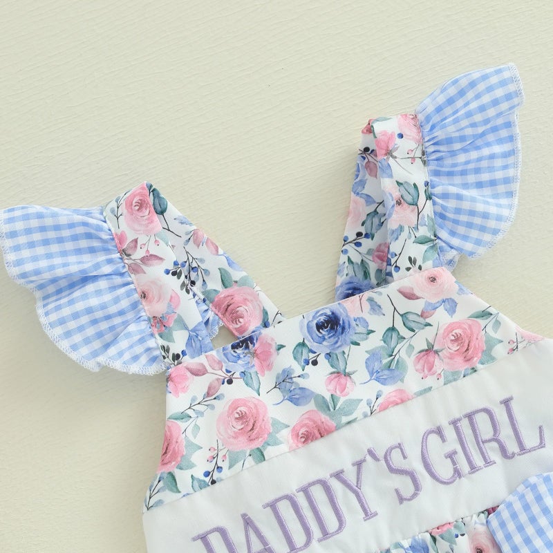 Bonangber First Fathers Day Baby Outfit Fly Sleeve Flower Print Bow Romper Infant Bodysuit Cute Newborn Daddys Girls Baby Clothes(A-Blue Daddys Girl,0-3 Months) - Image 2
