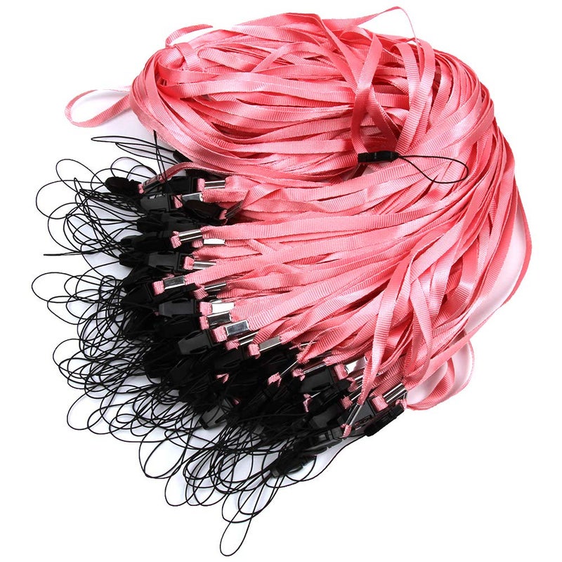 Lanyard Detachable Neck Strap 100 Pcs Quick Release for ID Badge Holders Key USB Whistles Pink
