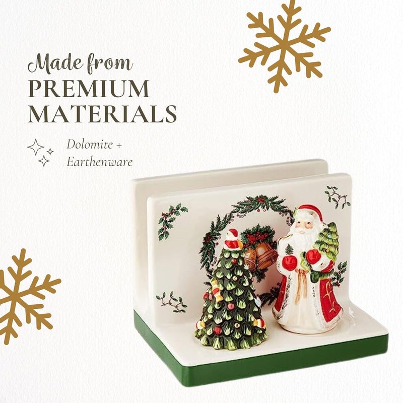 Spode Christmas Tree 3-Piece Hostess Set - Napkin Holder, Salt Shaker & Pepper Shaker (Santa & Tree Figural) - Festive Earthenware for Christmas, Holiday Entertaining - Decorative Gift Set - Image 4