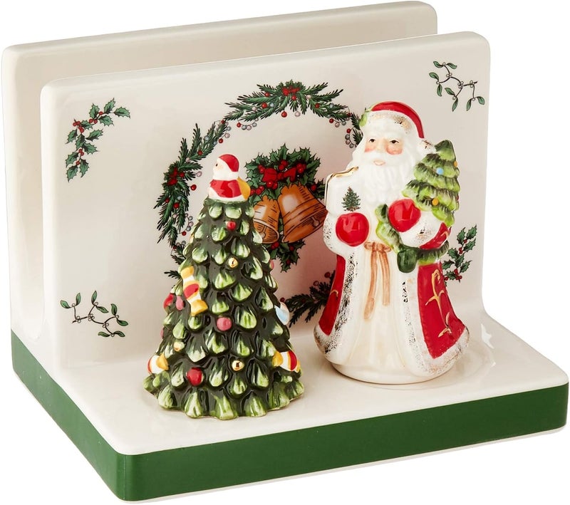 Spode Christmas Tree 3-Piece Hostess Set - Napkin Holder, Salt Shaker & Pepper Shaker (Santa & Tree Figural) - Festive Earthenware for Christmas, Holiday Entertaining - Decorative Gift Set - Image 1