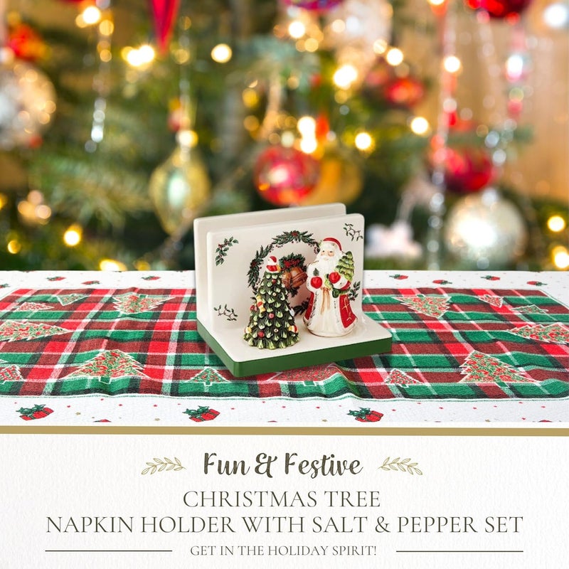 Spode Christmas Tree 3-Piece Hostess Set - Napkin Holder, Salt Shaker & Pepper Shaker (Santa & Tree Figural) - Festive Earthenware for Christmas, Holiday Entertaining - Decorative Gift Set - Image 2