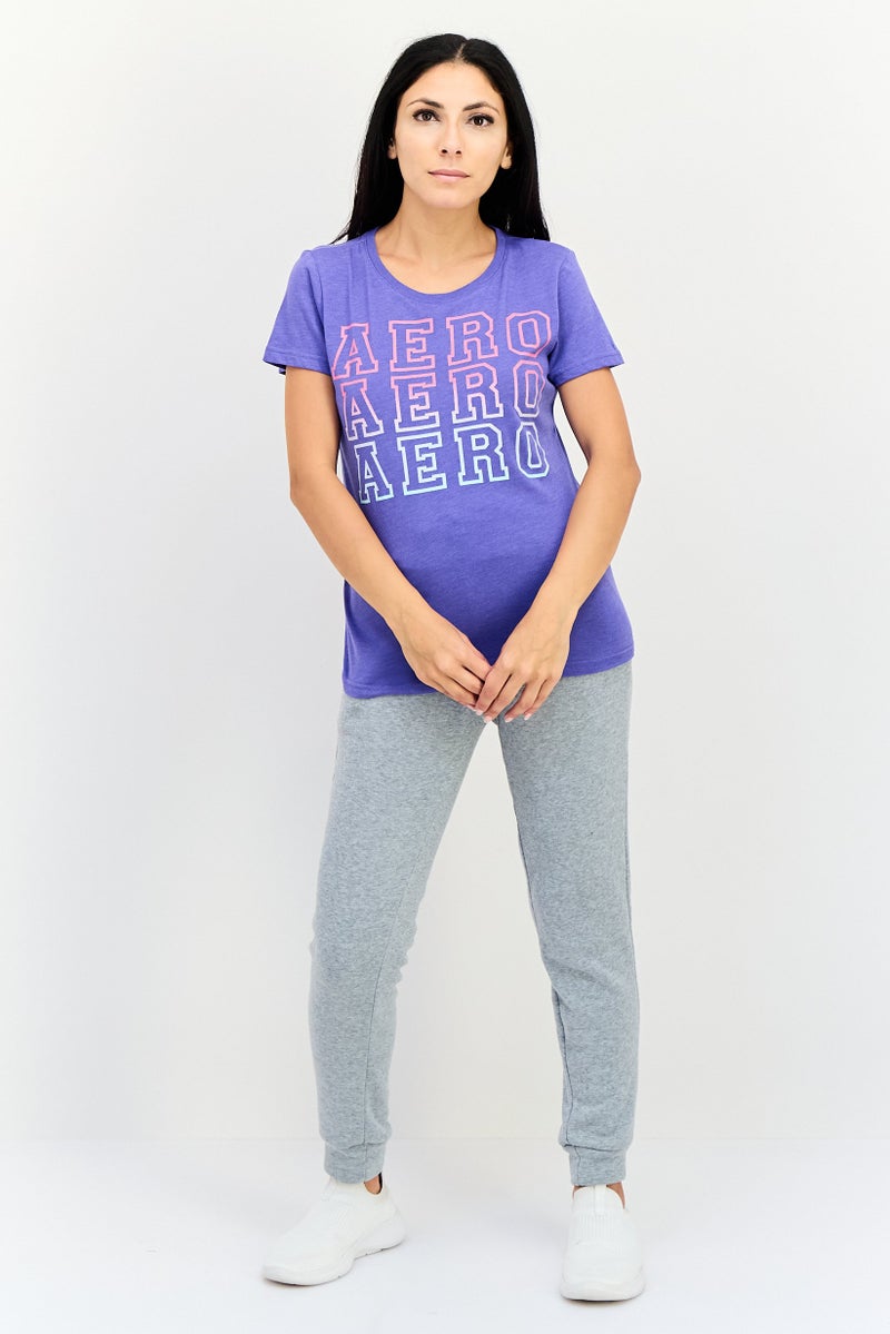 Aeropostale تي شيرت تدريب قصير الأكمام للنساء، بنفسجي - Image 4