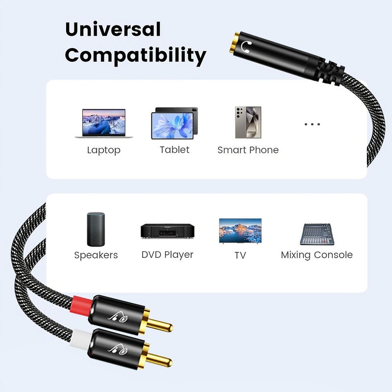 3.5 مم أنثى إلى 2 ذكر RCA كابل مقسم ستيريو على شكل Y بطول 31.5 بوصة - Image 3
