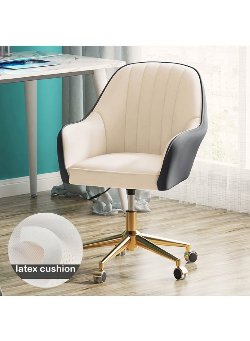 LIMOS Mid-Back Home Office Desk Chair Modern Home Office Chair White with Gold Base Adjustable Swivel Task Chair for Living Room Home Office White+Gray - Image 2