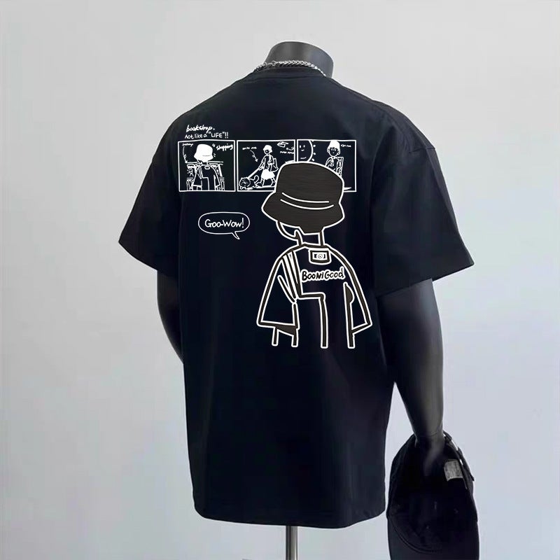 Pure Cotton 220G Short-Sleeved T-Shirt Men'S Ins Trendy Brand Bottoming Shirt Trendyy Large Size Summer - Image 1
