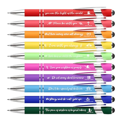 Ctsotmybs Christian Pens with Stylus Tips Bible Verse Inspirational Pens Ballpoint Smooth Writing Black Ink Bulk Christian Gifts for Women & Men for Journaling School Office Church Supplies 10-Pack - Image 1