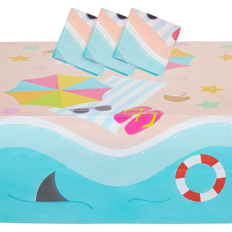 Juvale Summer Beach Pool Party Table Cover Plastic Tablecloth 54 x 108 inch 3 Pack  Plastic Table Cloth  Tablecloth Cover