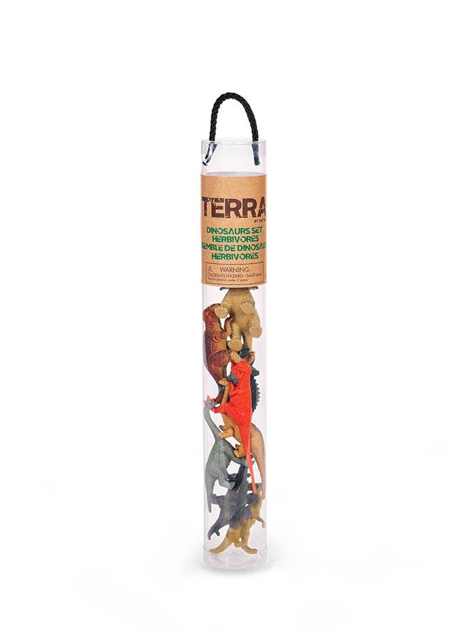 Terra by Battat 8 Pcs Dinosaurs Tube, Dinosaurs Set Herbivores-Ensemble De Dinosaures Herbivores, Realistic looking Mini 6-11 cm Plastic Animal Figure Toys for kids 3+ Years  - Image 1