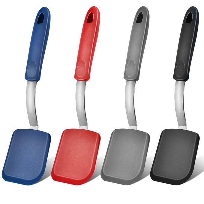 4 PCS SILICONE SPATULA HEAT RESISTANT SILICONE COOKIE SPATULA TURNER NO SCRATCH FLIPPER BAKING UTENSILS SMALL SPATULAS TURNER FOR NONSTICK COOKWARE PANCAKE GRAY BLUE BLACK RED
