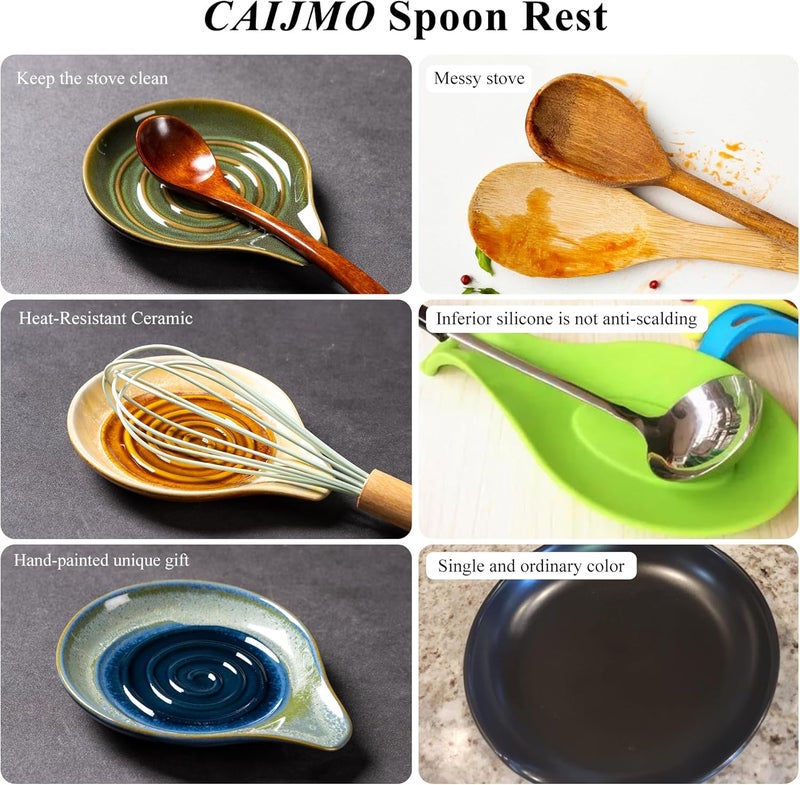 Caigmo Spoon Rest for Stove Top, 5 Inches Ceramic Spoon Holder for Kitchen Countertop, Coffee Spoon Rest, Cooking Spatula Holder for Spoons, Ladles or Tongs, Gifts Brown-Yellow Gradient (Spoon not included) - Image 4