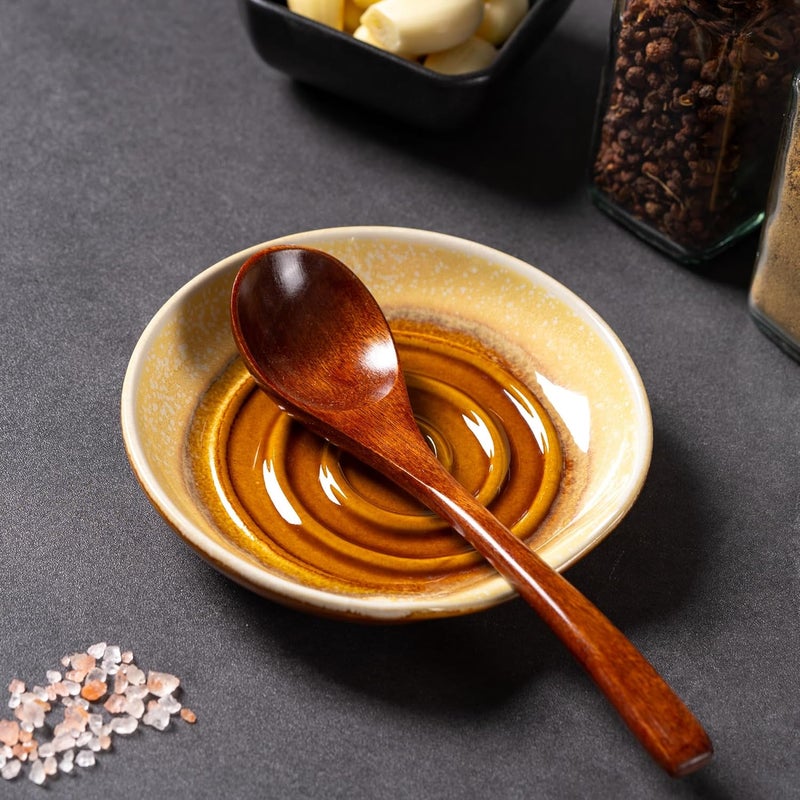 Caigmo Spoon Rest for Stove Top, 5 Inches Ceramic Spoon Holder for Kitchen Countertop, Coffee Spoon Rest, Cooking Spatula Holder for Spoons, Ladles or Tongs, Gifts Brown-Yellow Gradient (Spoon not included) - Image 5