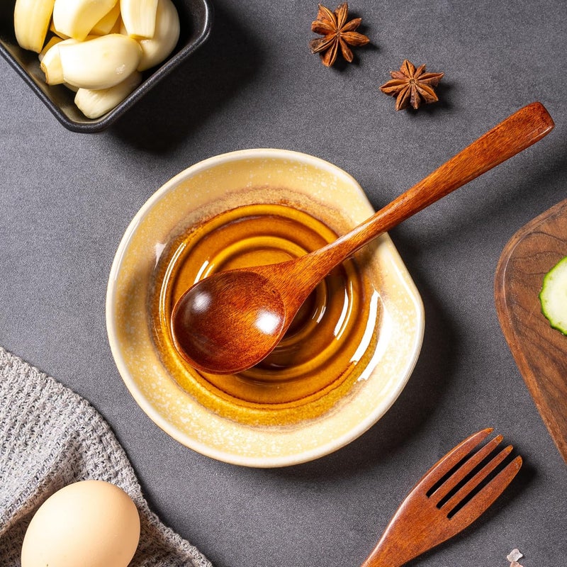 Caigmo Spoon Rest for Stove Top, 5 Inches Ceramic Spoon Holder for Kitchen Countertop, Coffee Spoon Rest, Cooking Spatula Holder for Spoons, Ladles or Tongs, Gifts Brown-Yellow Gradient (Spoon not included) - Image 3