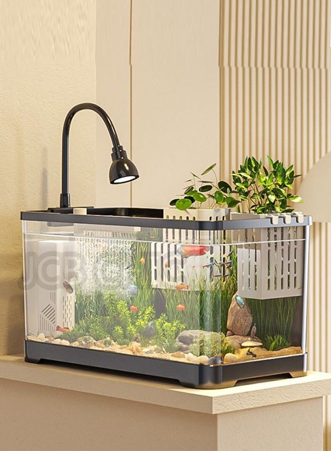 JCB CHIC Fish Tank, Aquarium Glass Betta Fish Tank Starter Kits Starter Kit with Self Cleaning Fish Tank Pump with Filteration, Oxygenation, Water Circulation, Lighting Betta Fish Aquarium with Decor, Gravel(M)